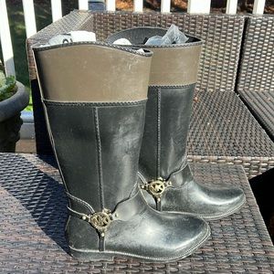 MK Michael Kors black/brown rubber rain/riding boots